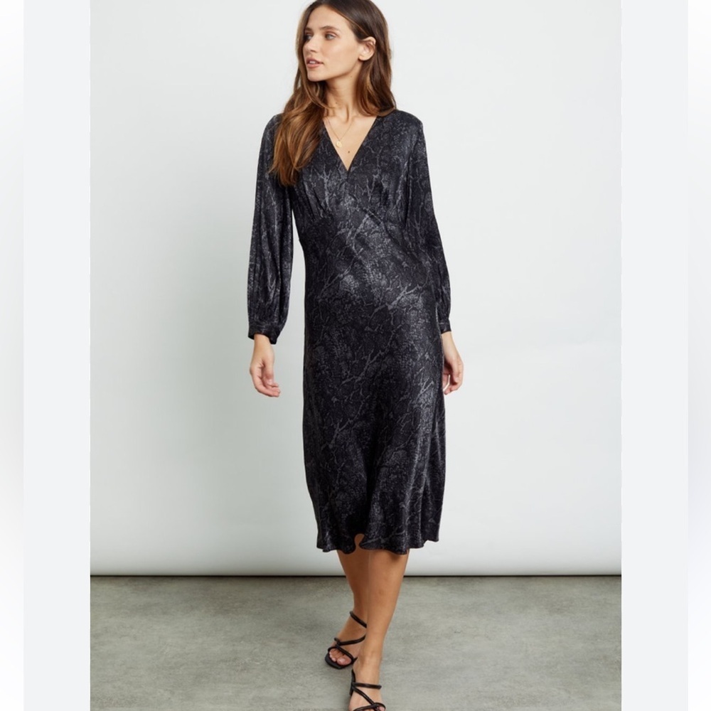 Rails Shiloh Charcoal Snakeskin V-Neck Satin Midi Dress